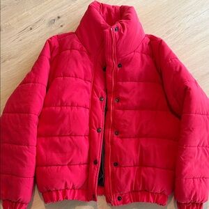 Boohoo Women's Red Puffer Jacket